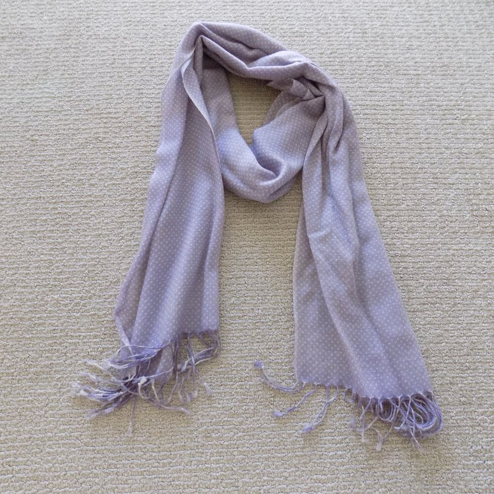 j. crew jcrew polka dot winter fall style purple fringe tassle scarf